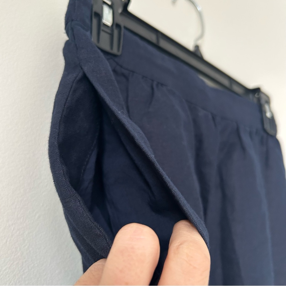 Boden Navy Blue Midi Skirt Verity Linen Classic A-Line Pull On Pockets 4 Petite - Picture 5 of 11